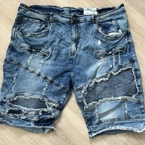 Evolution in‎ Design Shorts Men's 50 Baggy Jeans Distressed Raw Hem Blue